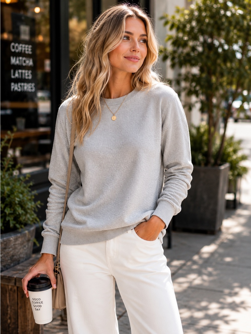 Theory Light Gray Crewneck Sweater Size XL